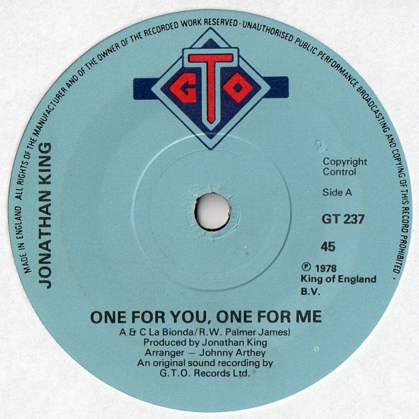 Jonathan King : One For You, One For Me (7", Single)