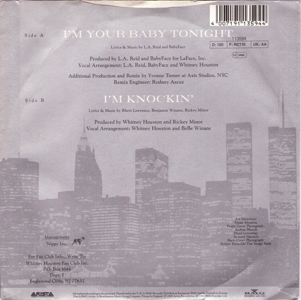 Whitney Houston : I'm Your Baby Tonight (7", Single, Sil)