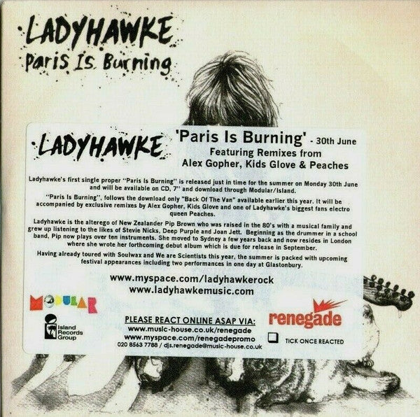 Ladyhawke : Paris Is Burning (CDr, Promo)