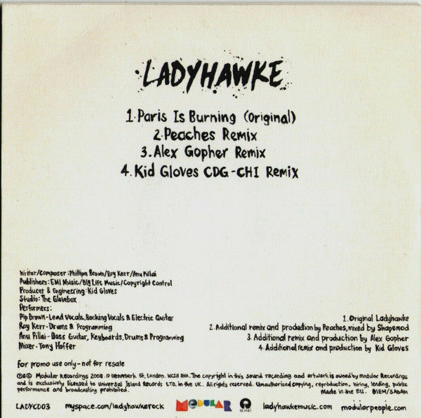 Ladyhawke : Paris Is Burning (CDr, Promo)