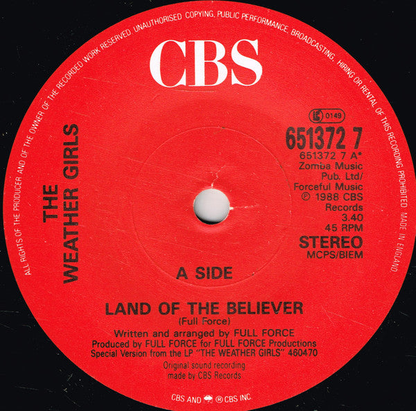 The Weather Girls : The Land Of The Believer (7", Single)