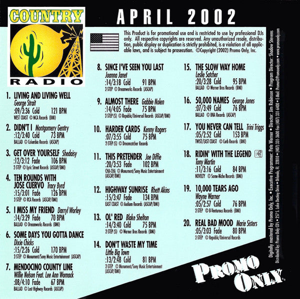 Various : Promo Only Country Radio: April 2002 (CD, Comp, Promo)