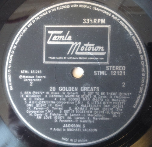 The Jackson 5 : 20 Golden Greats (LP, Comp)