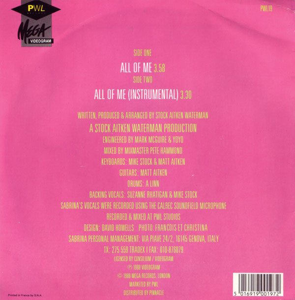 Sabrina : All Of Me (7", Single)