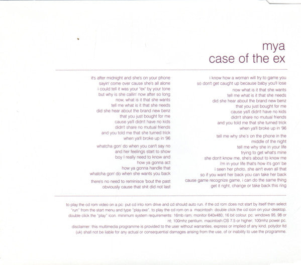 Mya : Case Of The Ex (CD, Single, Enh, PMD)