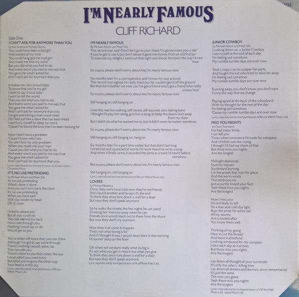 Cliff Richard : I'm Nearly Famous (LP, Album)