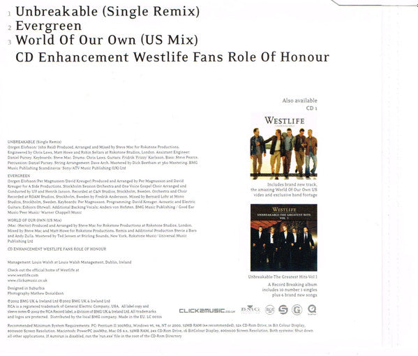 Westlife : Unbreakable (CD, Single, Enh, Ltd)
