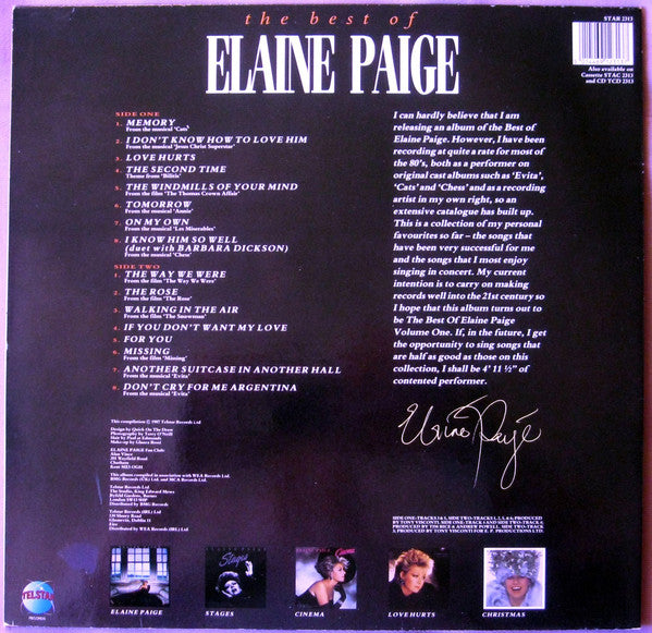 Elaine Paige : The Best Of Elaine Paige - Memories (LP, Comp)