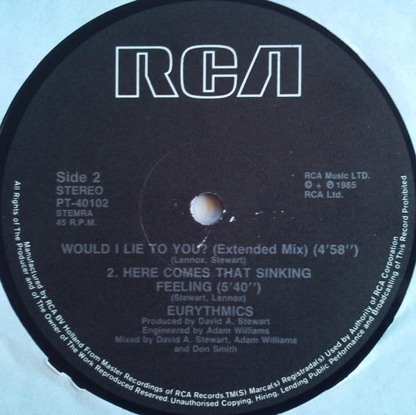 Eurythmics : Would I Lie To You? (12", Single)