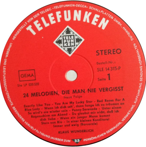 Klaus Wunderlich : 24 Melodien, Die Man Nie Vergisst Vol. 2 (LP, RE)