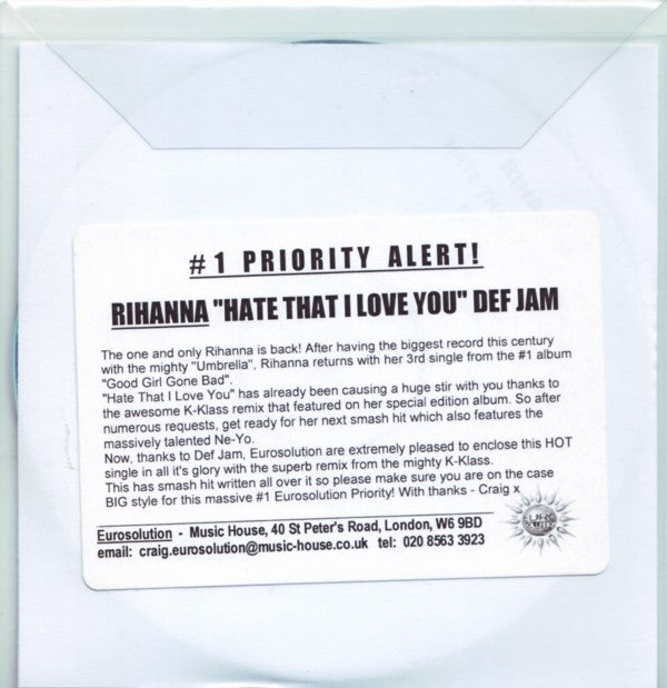 Rihanna : Hate That I Love You (CDr, Single, Promo)