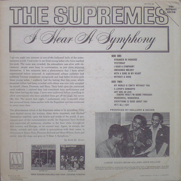 The Supremes : I Hear A Symphony (LP, Album, Mono)