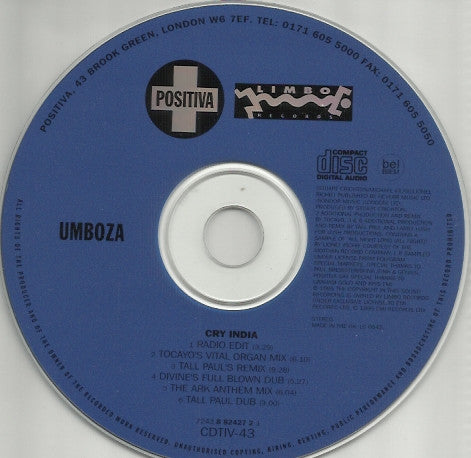 Umboza : Cry India (CD, Single)