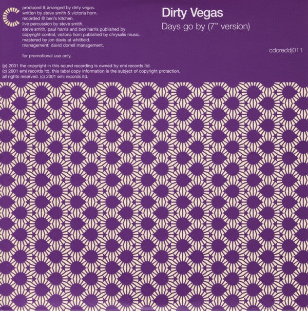 Dirty Vegas : Days Go By (CD, Single, Promo, Car)