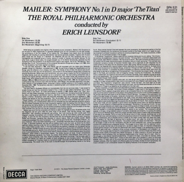 Gustav Mahler – Erich Leinsdorf, Royal Philharmonic Orchestra : Symphony No.1 In D Major (LP, RE)