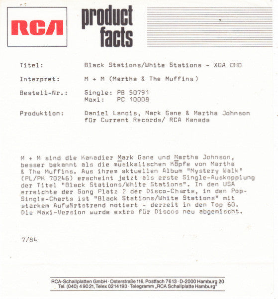 M + M : Black Stations / White Stations (7", Single)