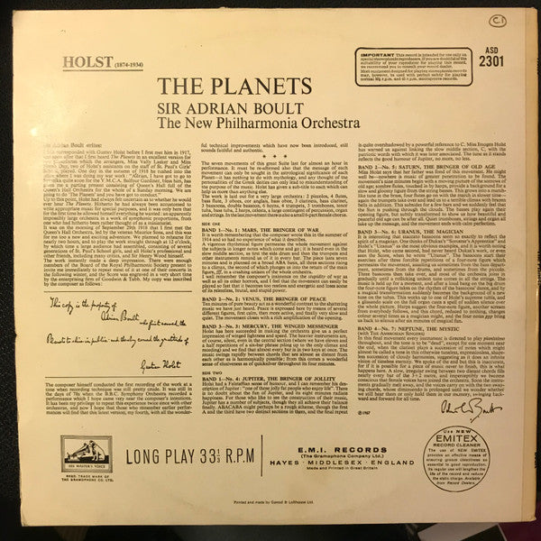 Sir Adrian Boult - New Philharmonia Orchestra With The Ambrosian Singers / Gustav Holst : The Planets (LP, RE)