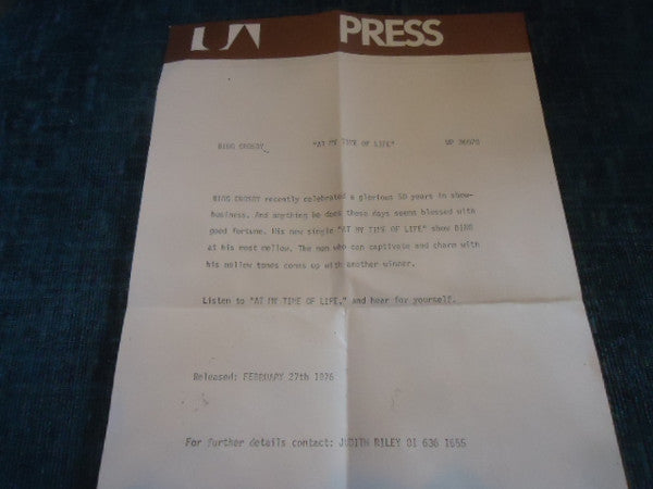 Bing Crosby : At My Time Of Life (7", Promo)