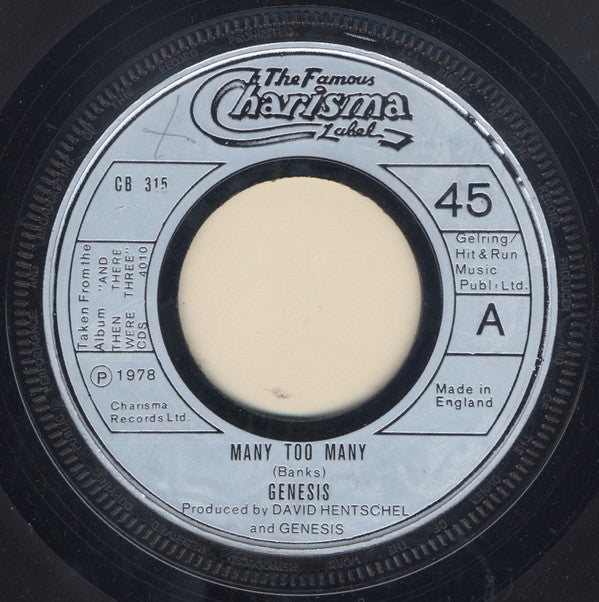 Genesis : Many Too Many (7", Single, Lar)