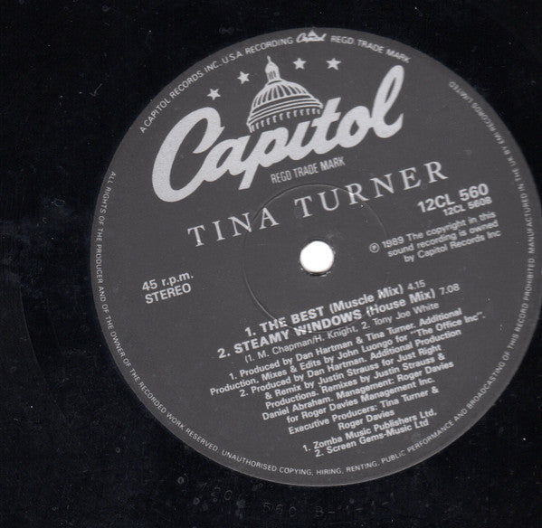 Tina Turner : Steamy Windows (12", Single)