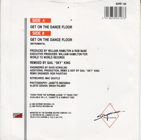 Rob Base & DJ E-Z Rock : Get On The Dance Floor (7", Single)