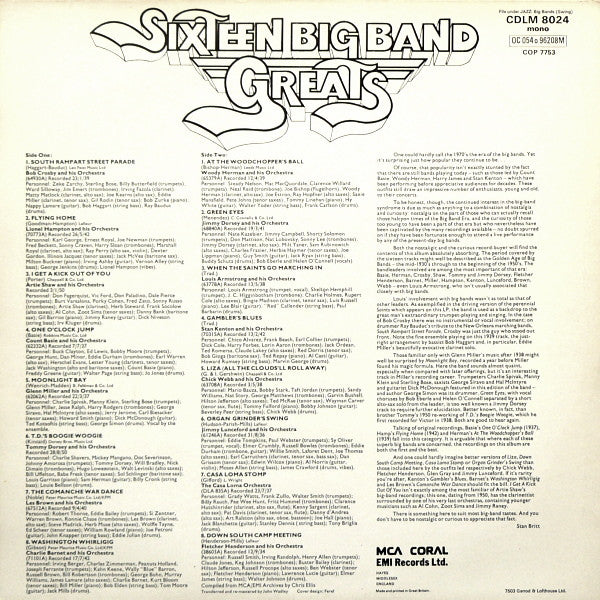 Various : Sixteen Big Band Greats (LP, Comp, Mono, RM)