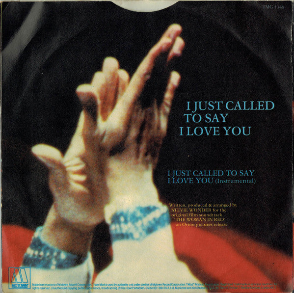 Stevie Wonder : I Just Called To Say I Love You (7", Single, RP, Pap)