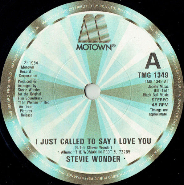 Stevie Wonder : I Just Called To Say I Love You (7", Single, RP, Pap)