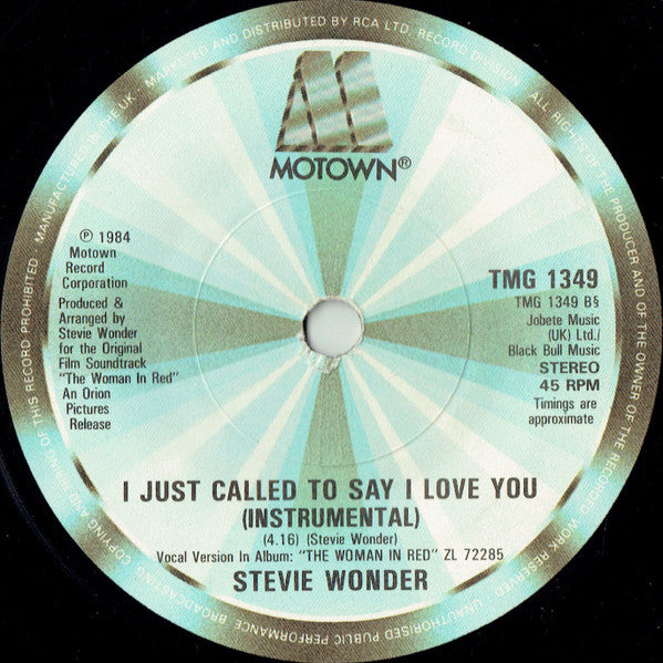 Stevie Wonder : I Just Called To Say I Love You (7", Single, RP, Pap)