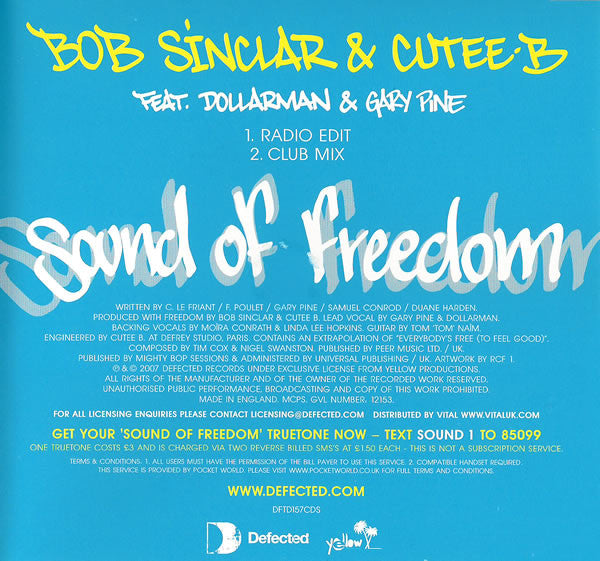 Bob Sinclar & Cutee B Feat. Gary "Nesta" Pine And Dollarman : Sound Of Freedom (CD, Single)