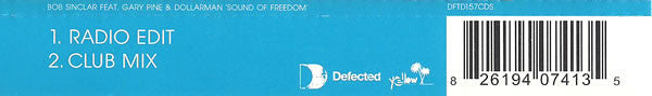 Bob Sinclar & Cutee B Feat. Gary "Nesta" Pine And Dollarman : Sound Of Freedom (CD, Single)