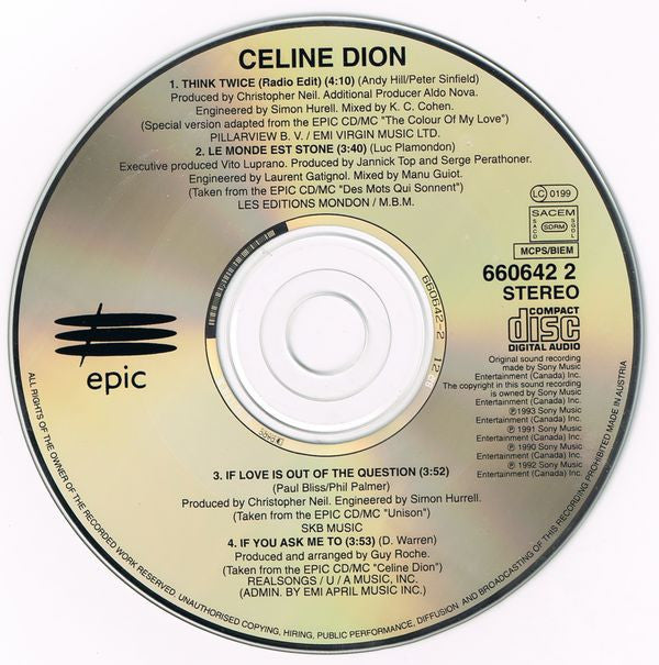 Céline Dion : Think Twice (CD, Single)