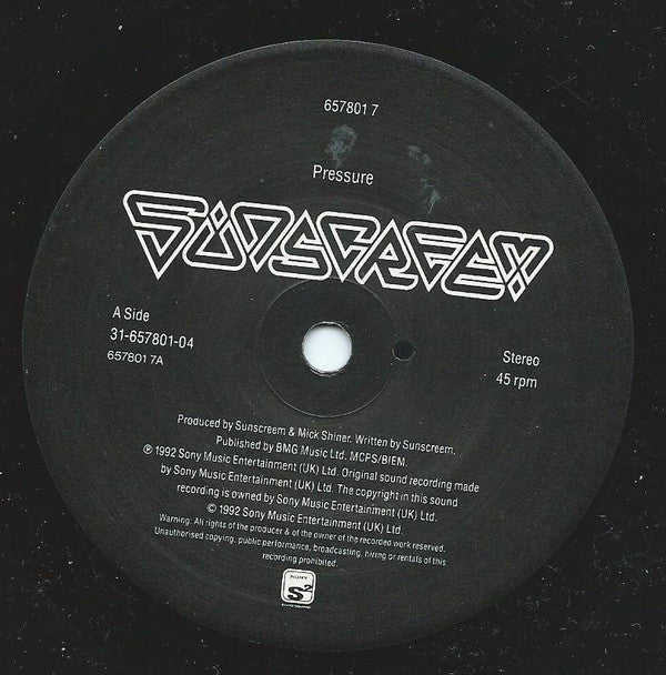 Sunscreem : Pressure (7", Single)