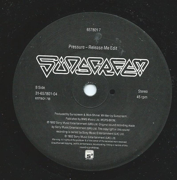 Sunscreem : Pressure (7", Single)
