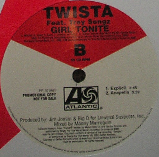Twista Feat. Trey Songz : Girl Tonite (12", Promo)