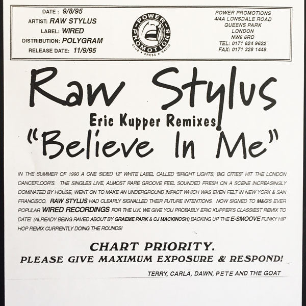 Raw Stylus : Believe In Me (12", Promo)