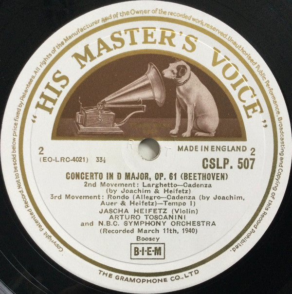 Ludwig van Beethoven, Jascha Heifetz, Arturo Toscanini, NBC Symphony Orchestra : Concerto In D Major,Op.61 (LP, Album)