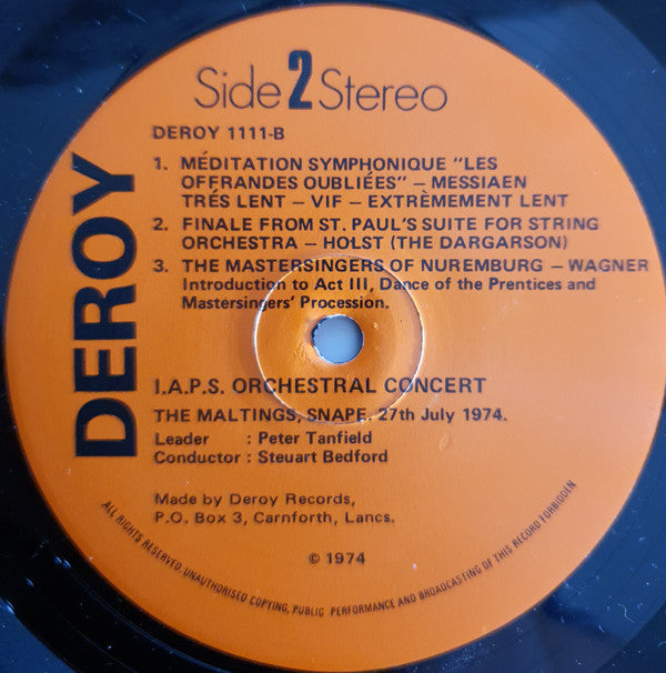 The I.A.P.S. Orchestra : I.A.P.S. Orchestral Concert The Maltings, Snape, 27th July 1974. (LP)