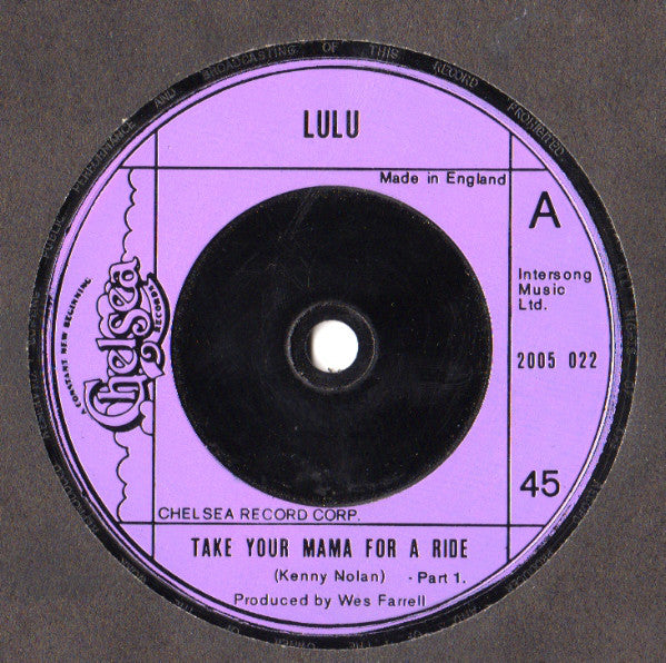 Lulu : Take Your Mama For A Ride (Part 1) (7", Single, Sol)