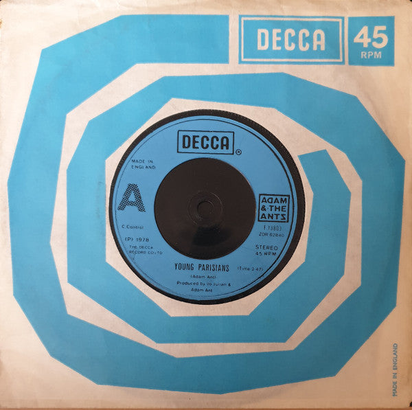 Adam And The Ants : Young Parisians (7", Single, Blu)