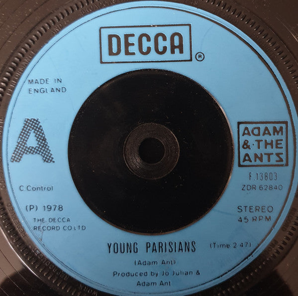 Adam And The Ants : Young Parisians (7", Single, Blu)