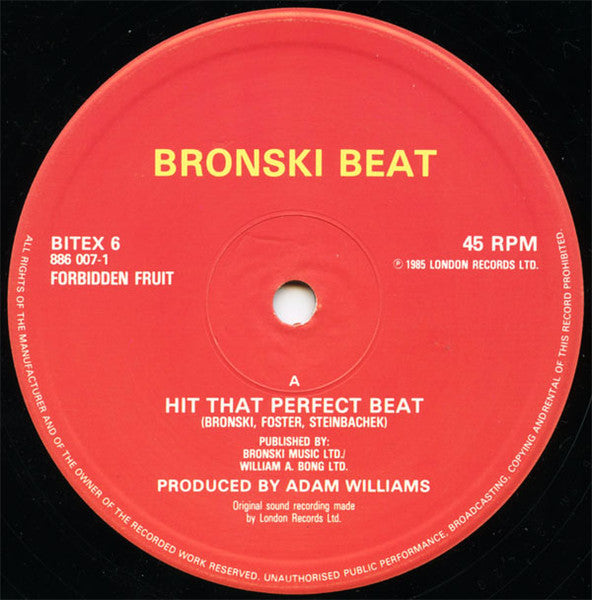 Bronski Beat : Hit That Perfect Beat (12", Single, Red)