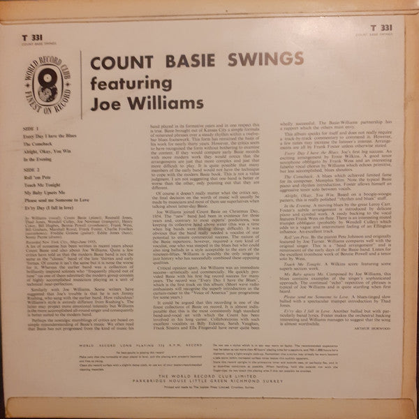 Count Basie, Joe Williams : Count Basie Swings Featuring Joe Williams (LP, Album, Mono, Club)