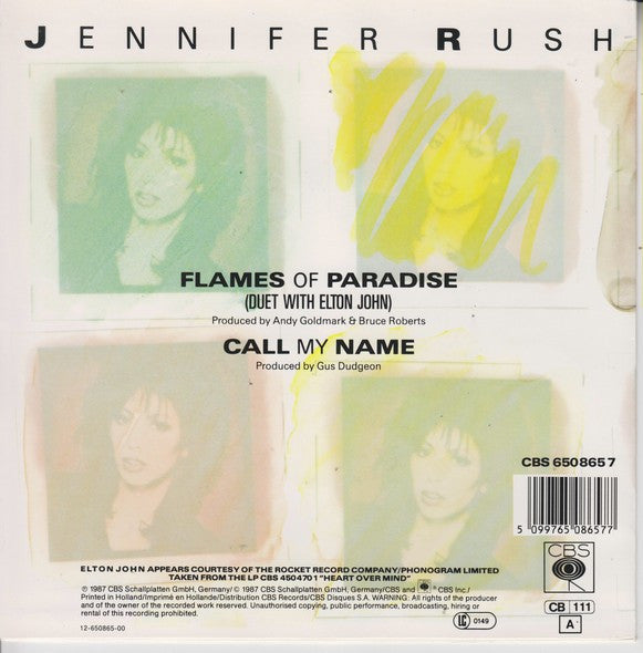 Jennifer Rush Duet With Elton John : Flames Of Paradise (7", Single)