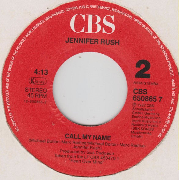 Jennifer Rush Duet With Elton John : Flames Of Paradise (7", Single)