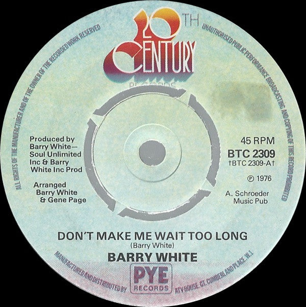 Barry White : Don't Make Me Wait Too Long (7", Single, Kno)