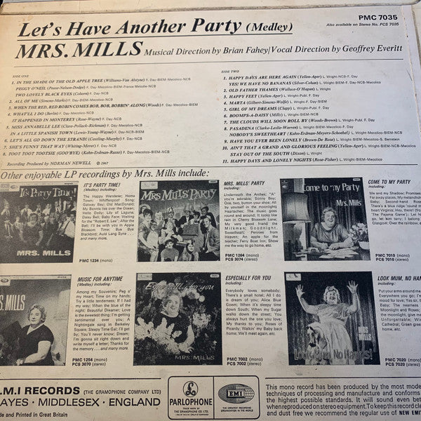 Mrs. Mills : Let's Have Another Party (LP, Album, Mono)