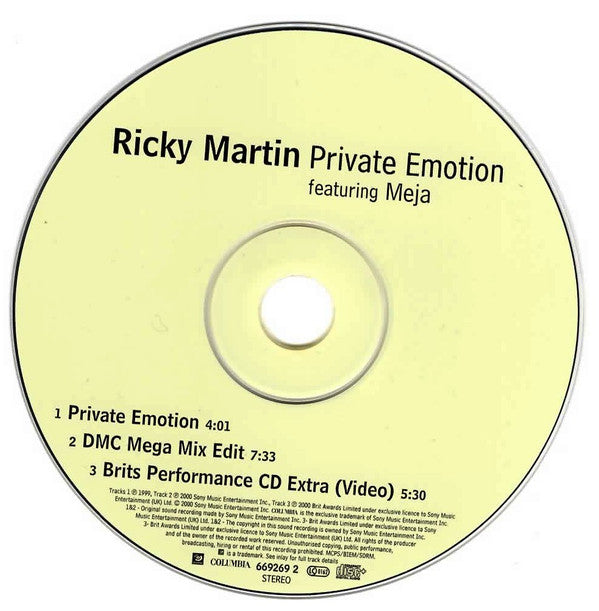 Ricky Martin Featuring Meja : Private Emotion (CD, Single, Enh, P/Mixed)
