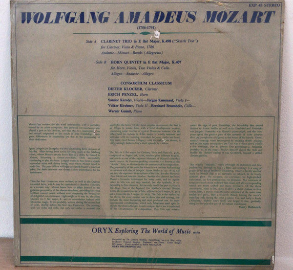 Mozart*, Dieter Klöcker, Erich Penzel, Consortium Classicum : Clarinet Trio In Flat Major K. 498 ( Skittle Trio ) / Horn Quintet In E Flat Major K. 407 (LP)