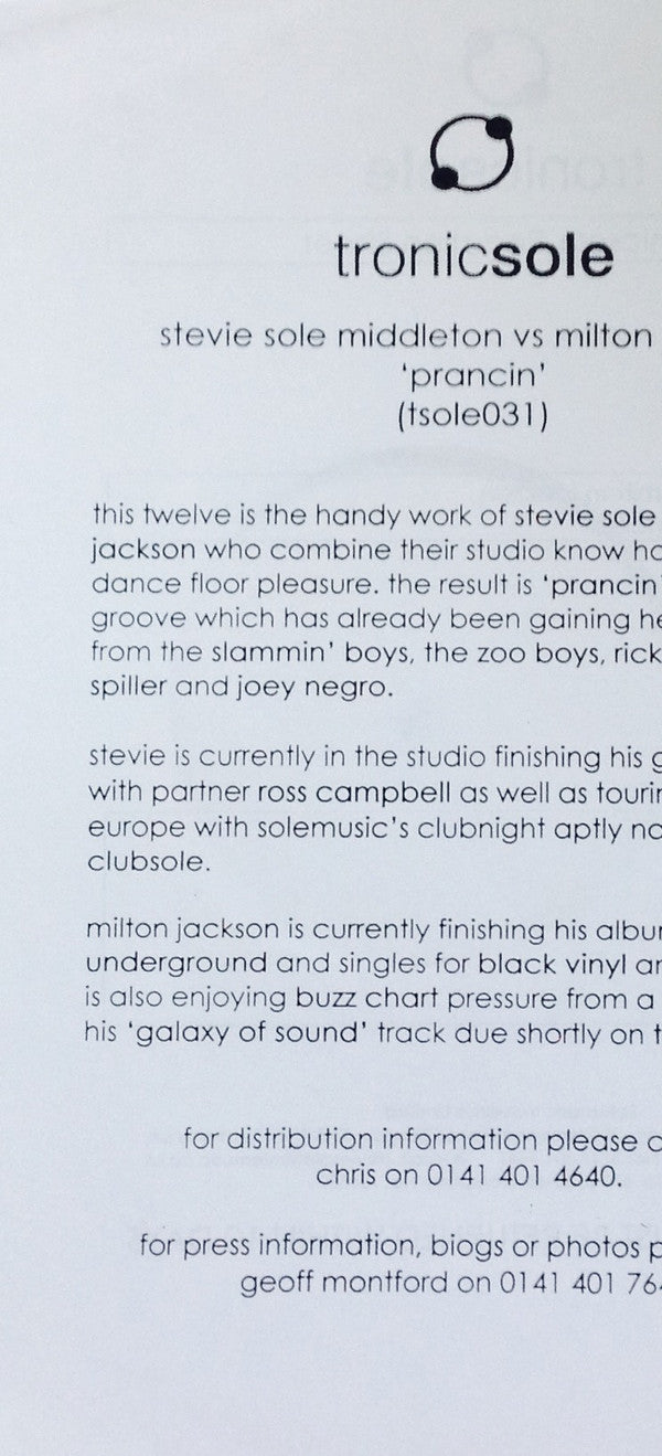 Stevie Sole Vs Milton Jackson : Prancin (12", S/Sided, Promo)